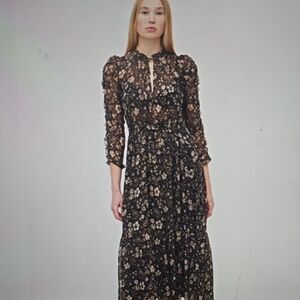 Ulla Johnson Black Floral Sheer Long Sleeve Maxi Dress